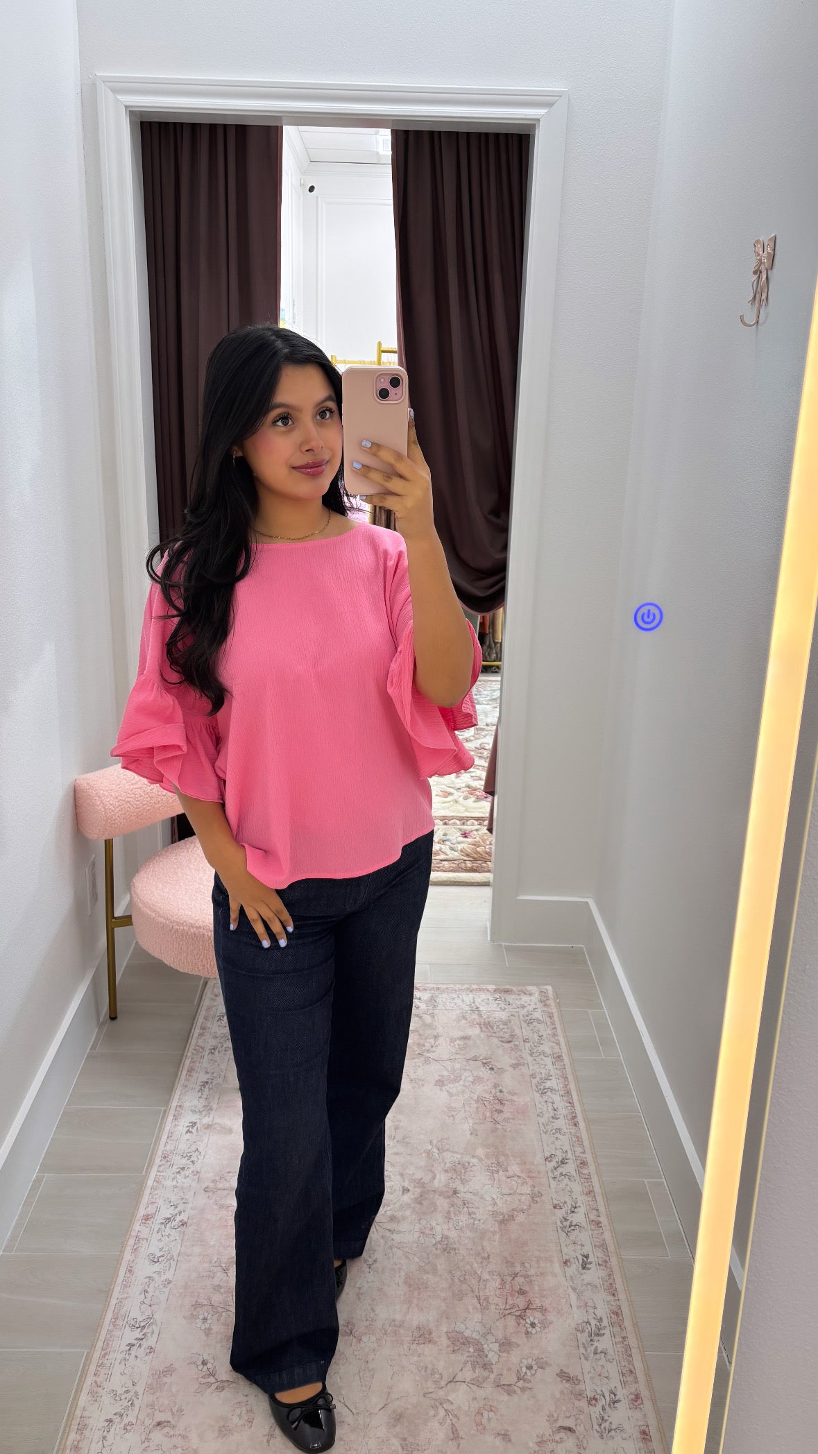 Paula pink ruffle sleeve top