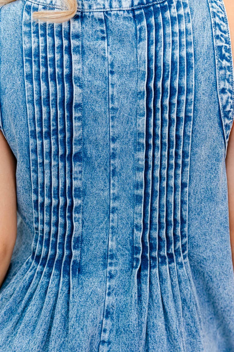 Country Cutie Pleated Denim Romper