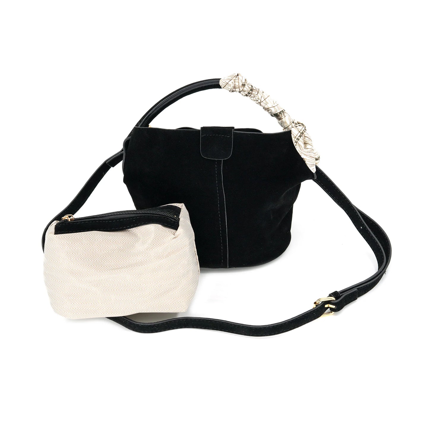 Mini bucket suede bag