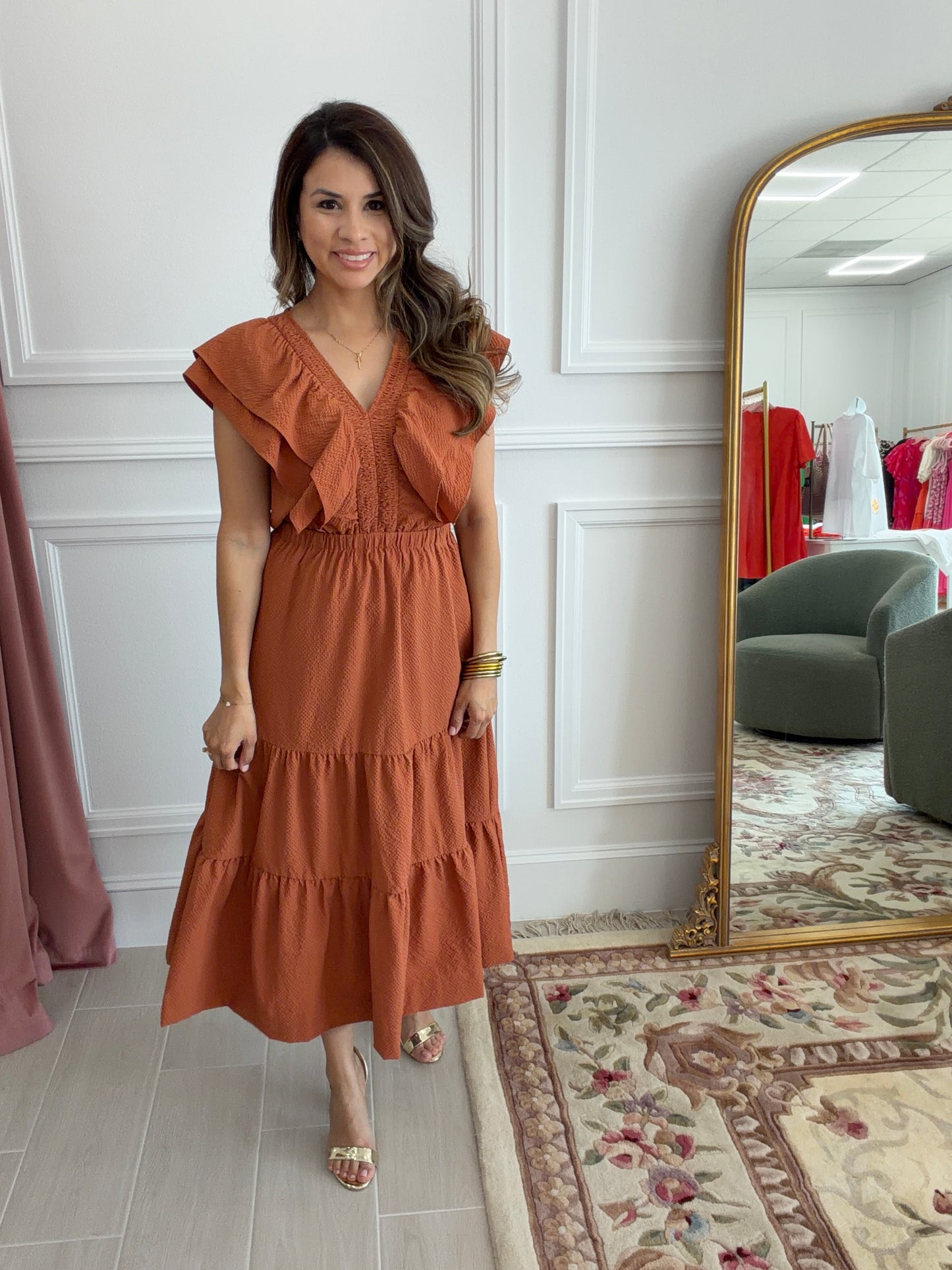 LOUISE FLUTTER SLEEVE DRESS
