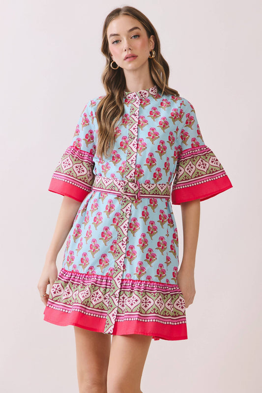 Printed Belted Mini Dress