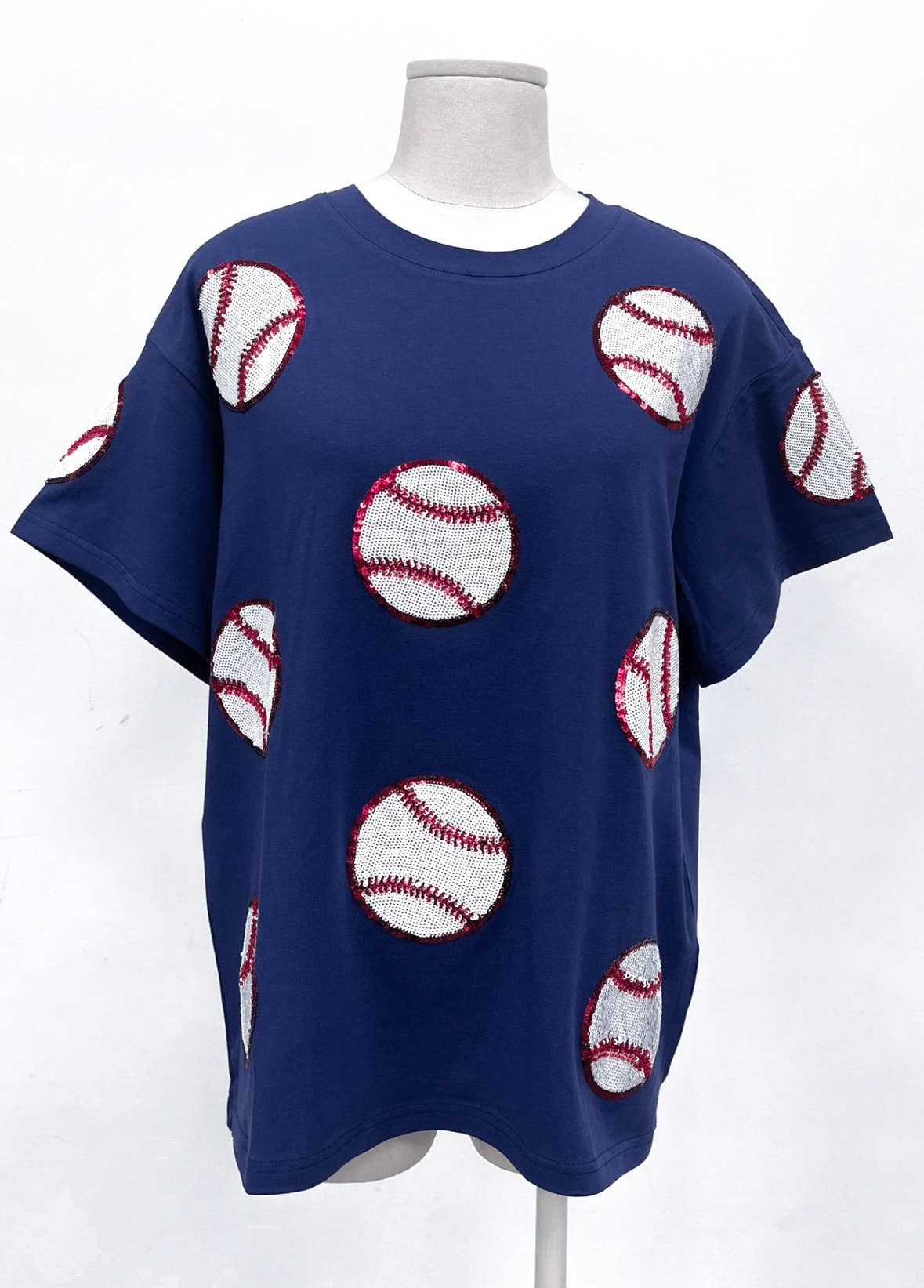 Navy Baseball Game Day Sequins Beading T-Shirt