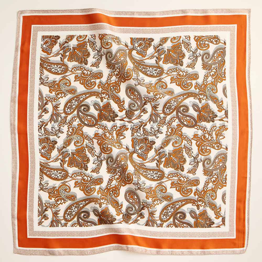 Paisley Floral Printed Square Silky Satin Scarf