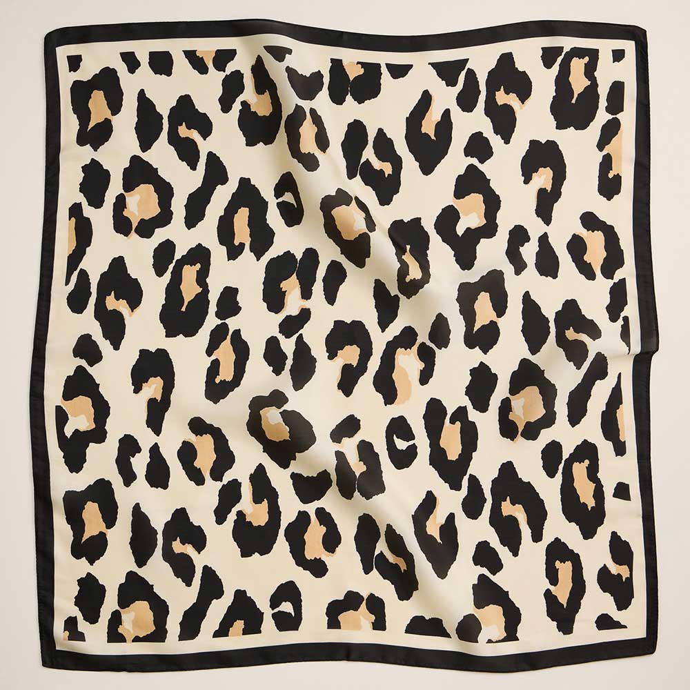 Leopard Pattern Printed Square Silky Satin Scarf