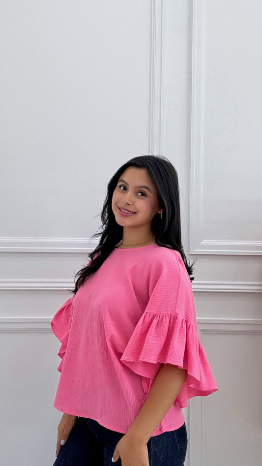 Paula pink ruffle sleeve top