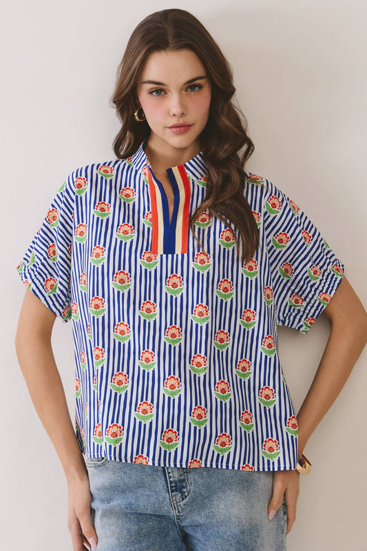 Floral Stripe Print Blouse