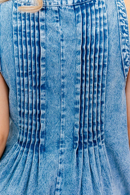 Country Cutie Pleated Denim Romper