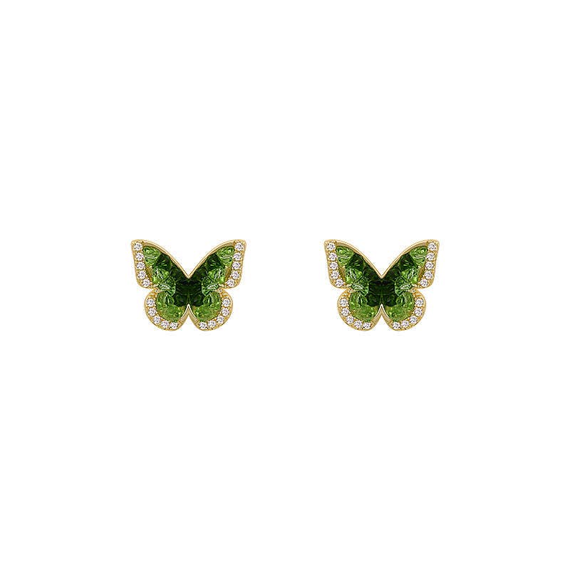 Green Rhinestone Butterfly Elegant Stud Earrings