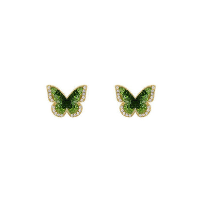 Green Rhinestone Butterfly Elegant Stud Earrings