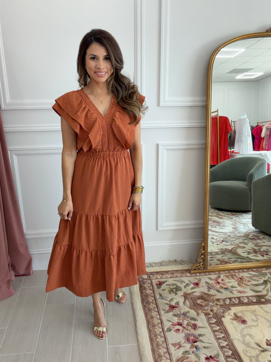 LOUISE FLUTTER SLEEVE DRESS