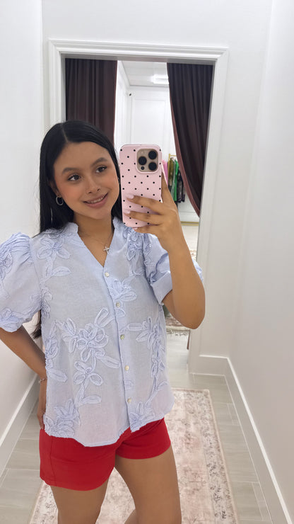 Light blue floral button up