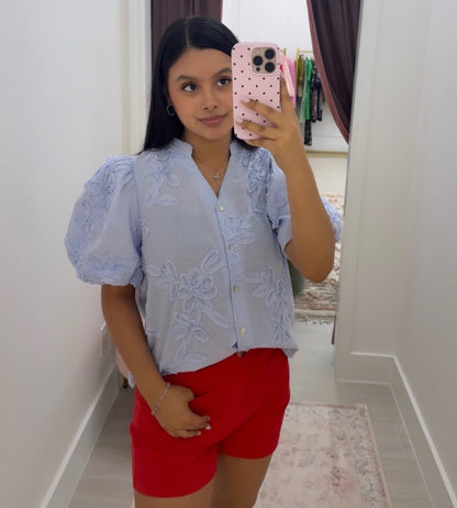Light blue floral button up