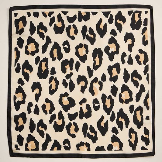 Leopard Pattern Printed Square Silky Satin Scarf