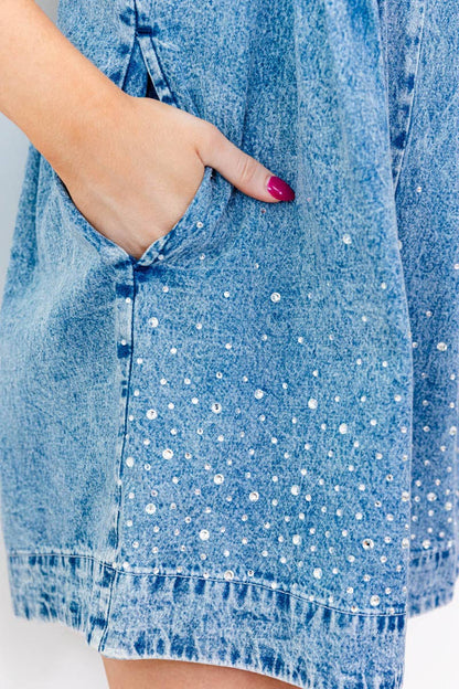 Country Cutie Pleated Denim Romper