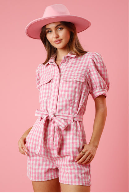 Pink Gingham Romper