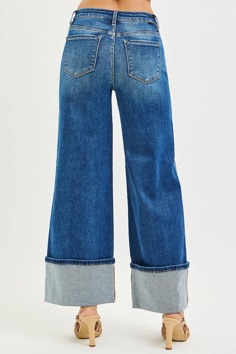 Risen Jeans - Mid Rise Wide Leg Cuffed Jeans (29.5" Inseam)