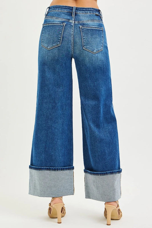 Risen Jeans - Mid Rise Wide Leg Cuffed Jeans (29.5" Inseam)