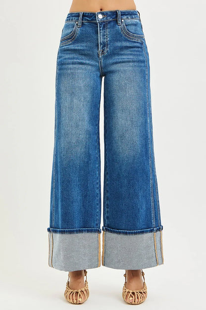Risen Jeans - Mid Rise Wide Leg Cuffed Jeans (29.5" Inseam)