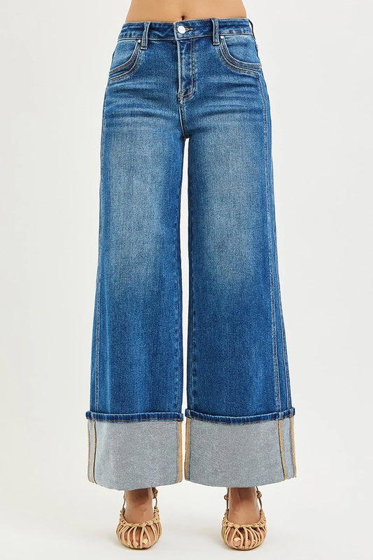 Risen Jeans - Mid Rise Wide Leg Cuffed Jeans (29.5" Inseam)