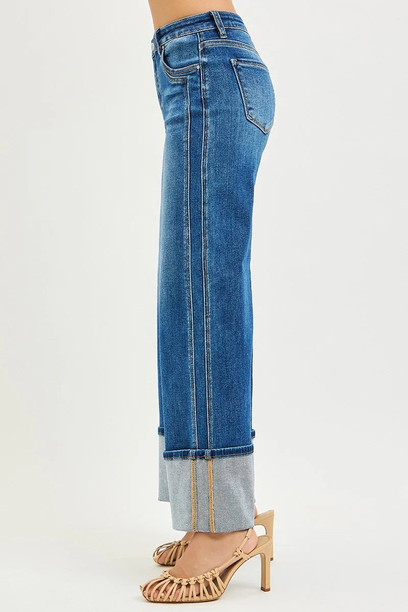 Risen Jeans - Mid Rise Wide Leg Cuffed Jeans (29.5" Inseam)