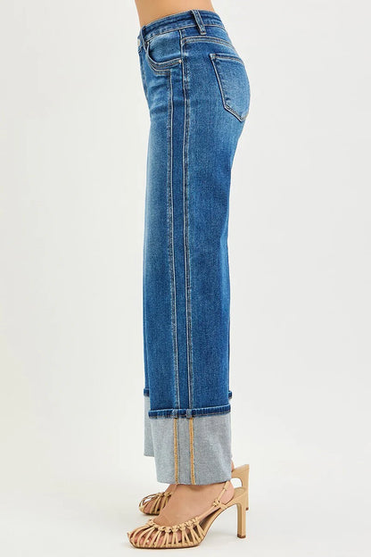 Risen Jeans - Mid Rise Wide Leg Cuffed Jeans (29.5" Inseam)
