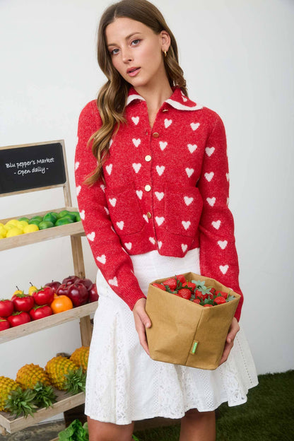 HEART SCALLOP COLLAR CARDIGAN
