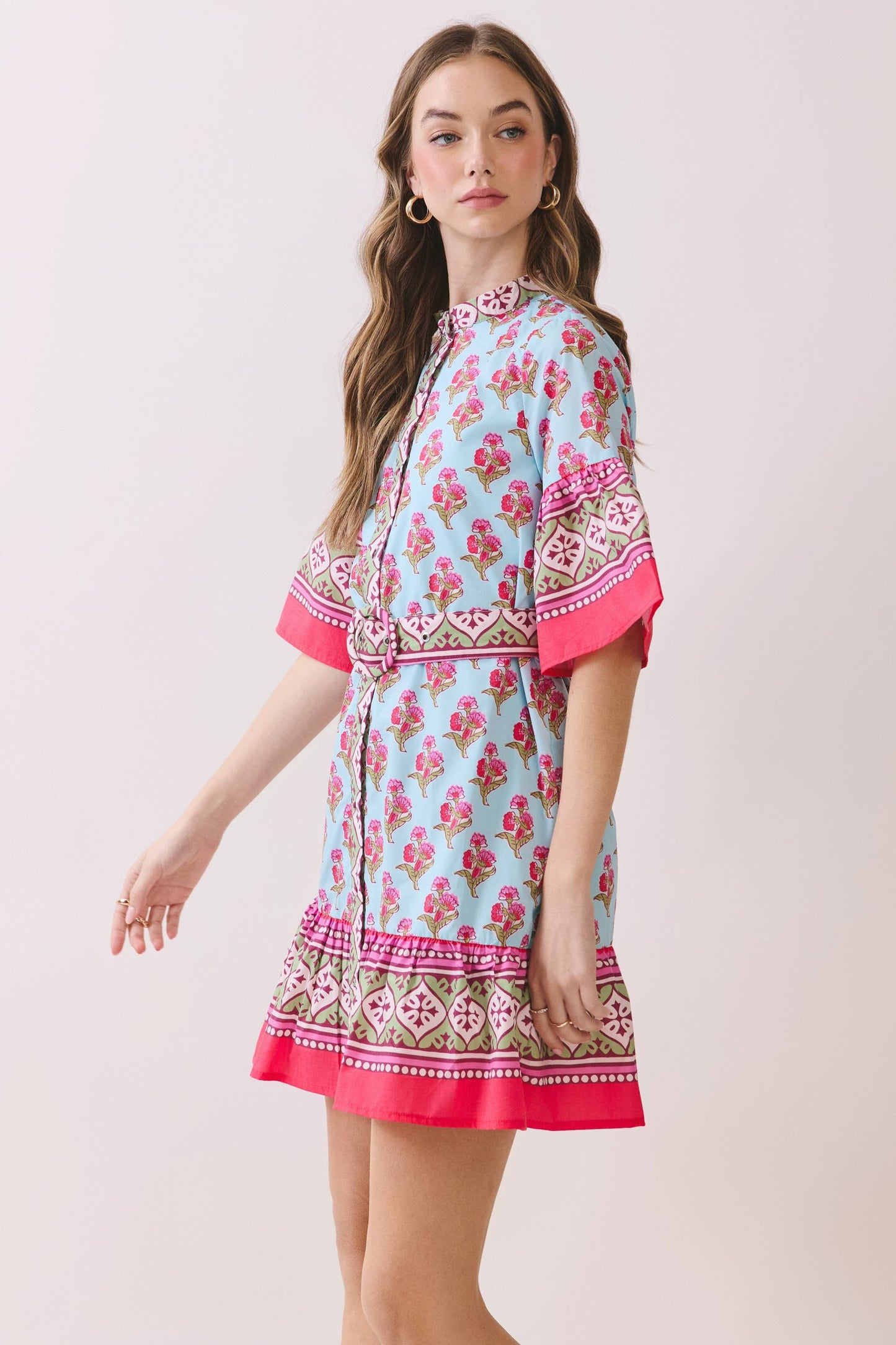 Printed Belted Mini Dress