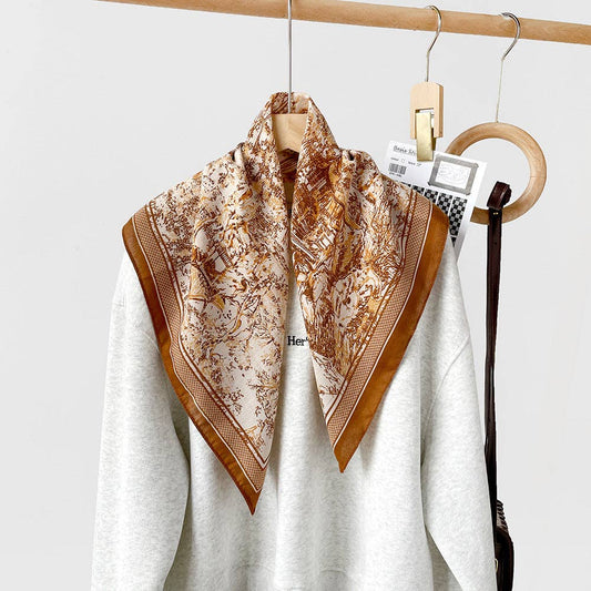 Splicing Print Vintage Square Silk Scarf