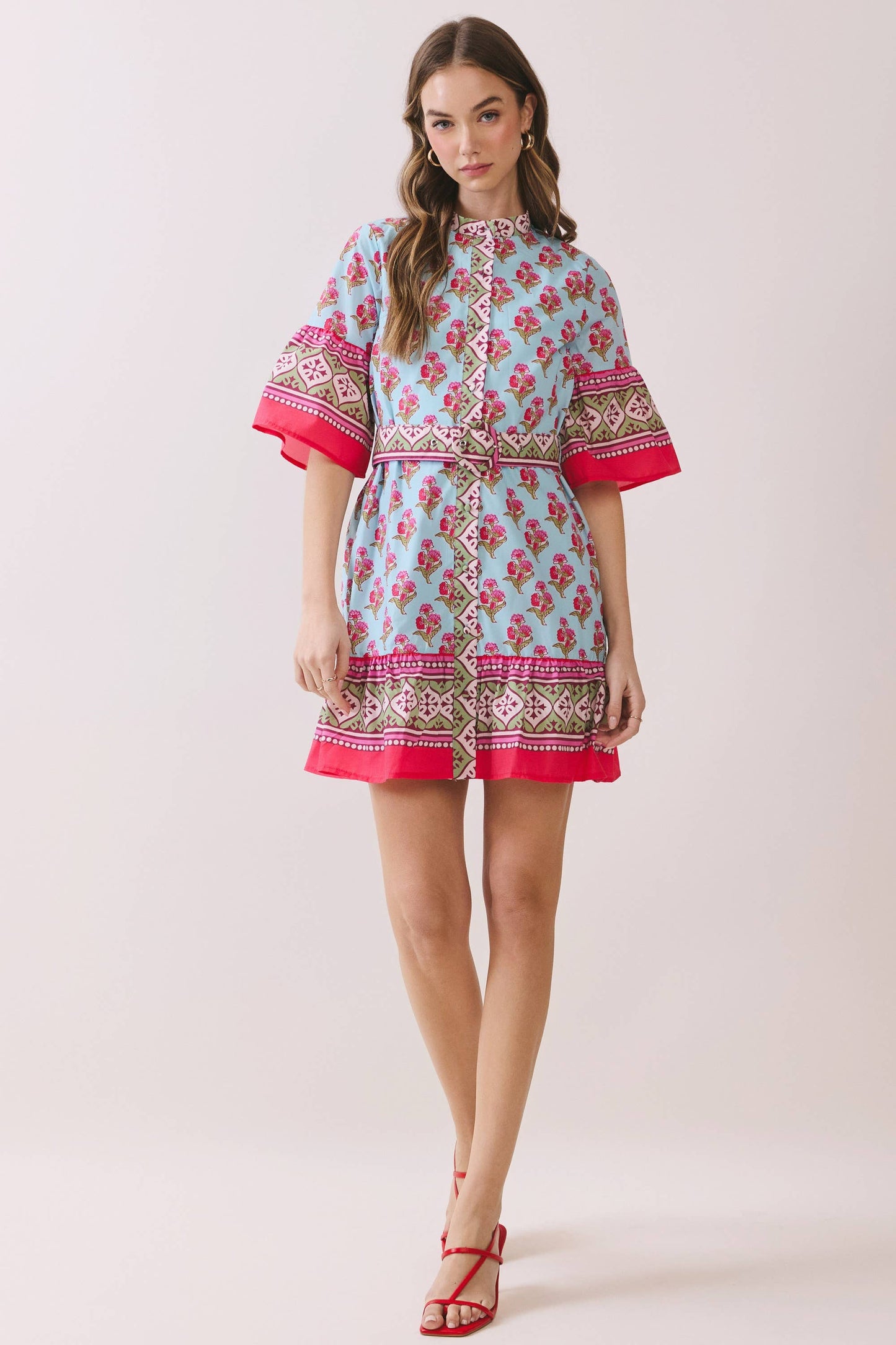 Printed Belted Mini Dress