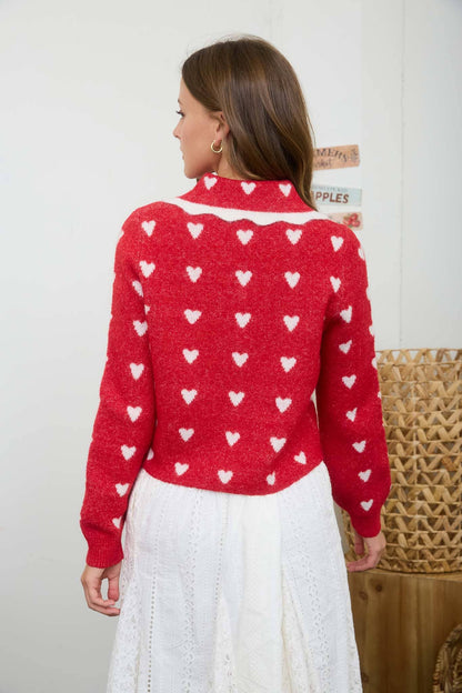 HEART SCALLOP COLLAR CARDIGAN
