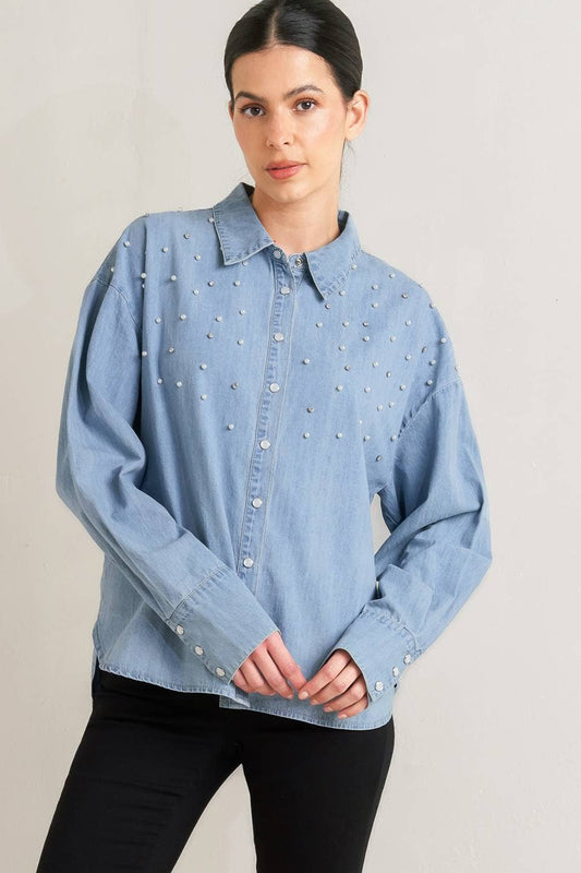 Diamonds & Pearls Denim Top
