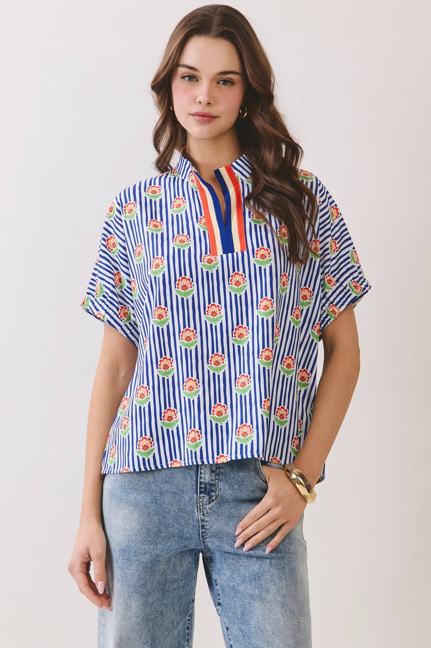 Floral Stripe Print Blouse