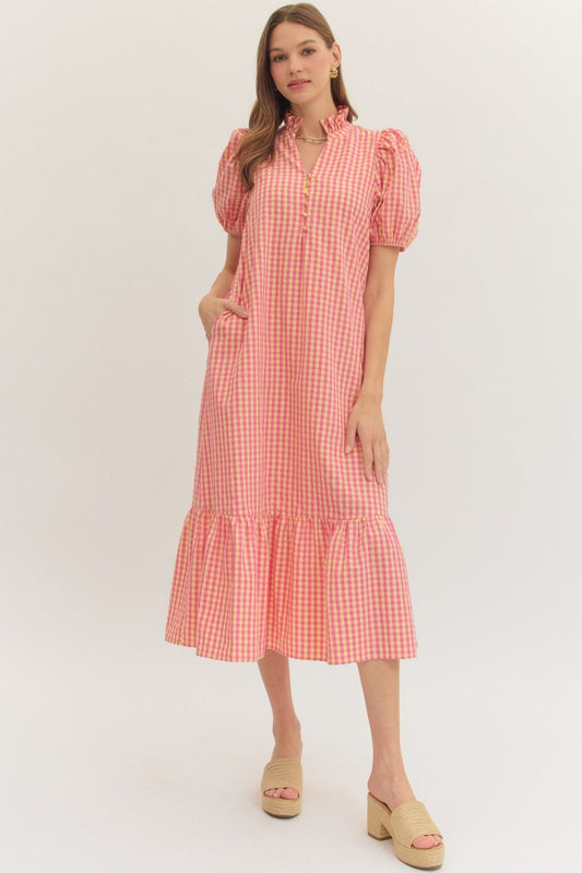 PINK LEMONADE GINGHAM MIDI
