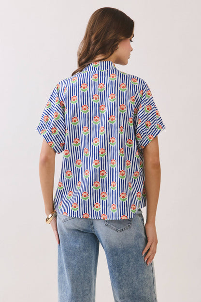 Floral Stripe Print Blouse