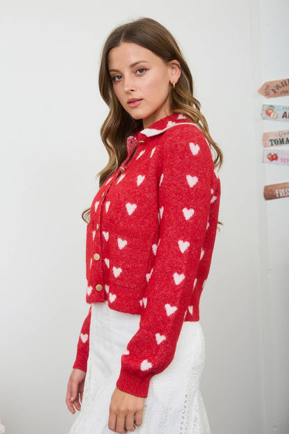HEART SCALLOP COLLAR CARDIGAN