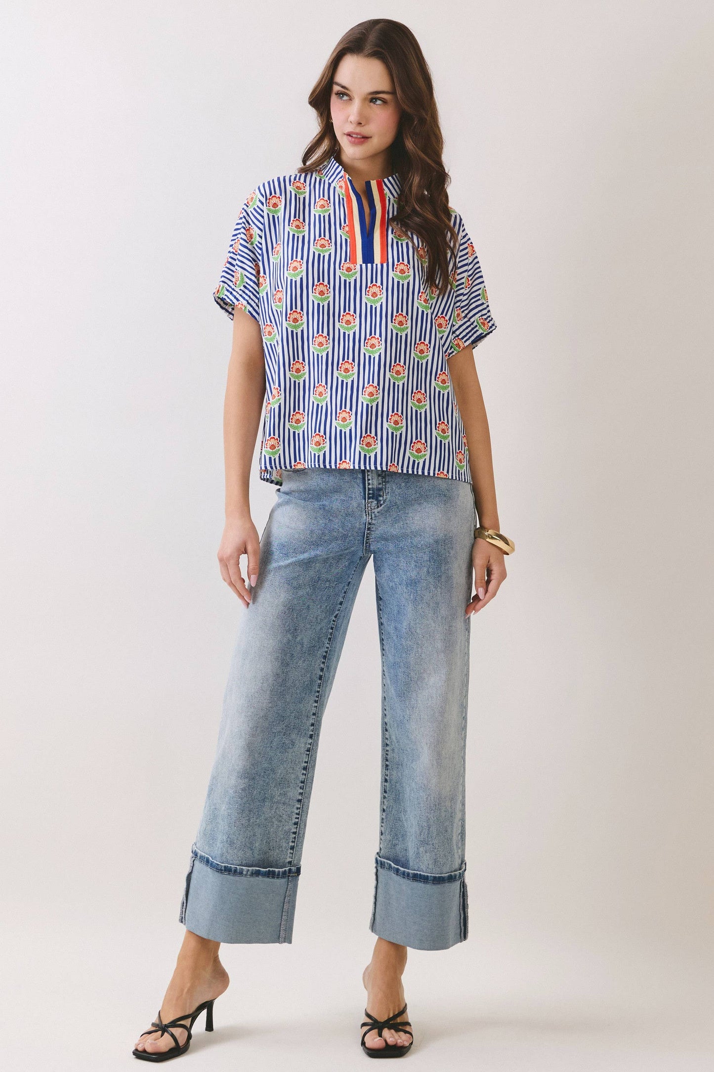 Floral Stripe Print Blouse