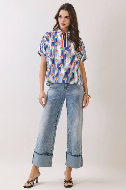 Floral Stripe Print Blouse
