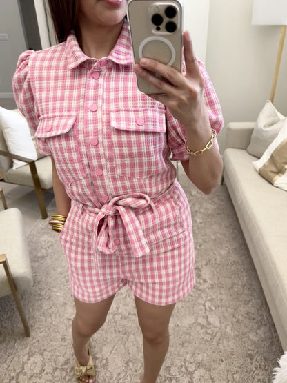 Pink Gingham Romper