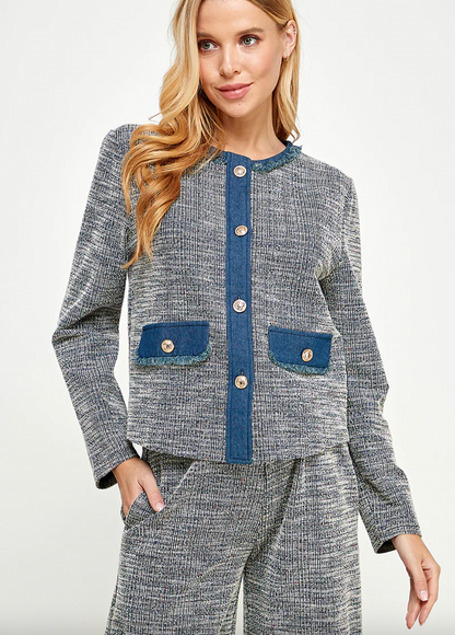 Denim Trimed Tweed Jacket