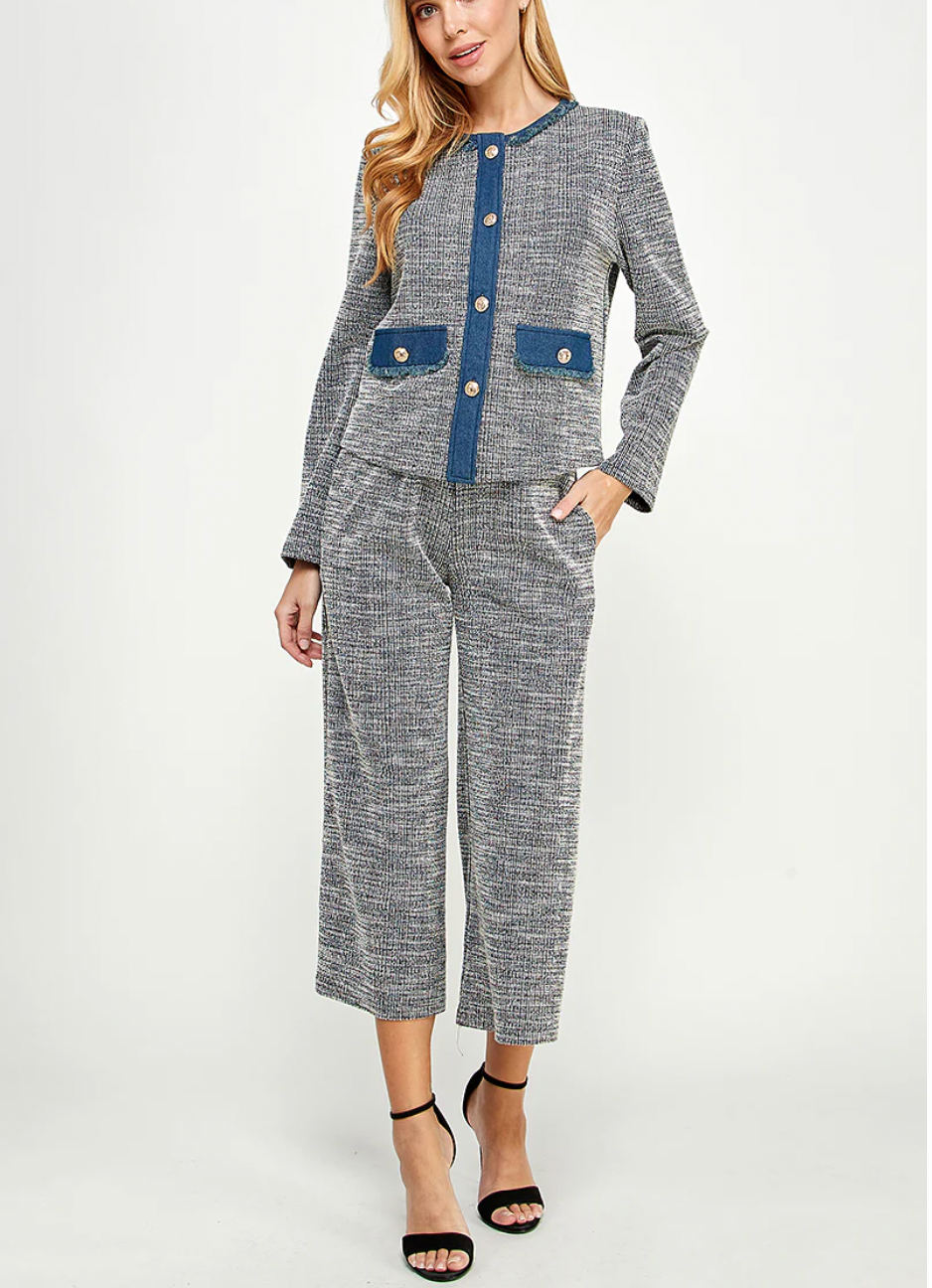 Denim Trimed Tweed Jacket