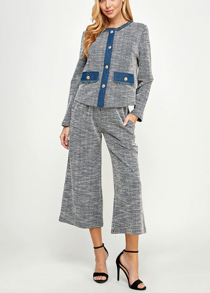 Denim Trimed Tweed Jacket